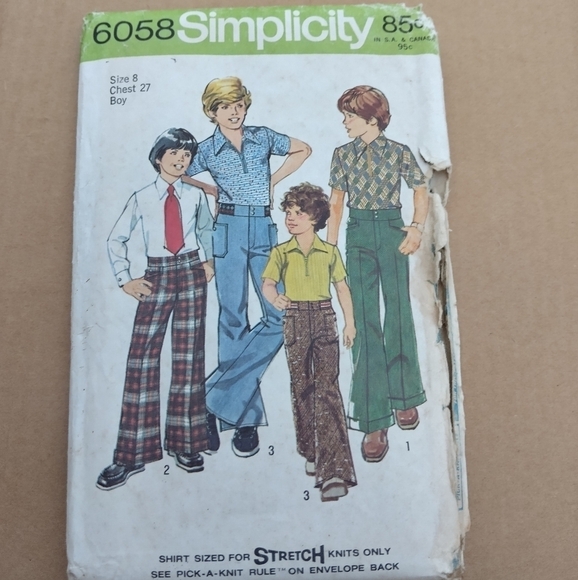 Simplicity Sewing Pattern 6058 Boys Shirts Bell Bottom Pants Jeans Size 8 Uncut - Picture 1 of 3